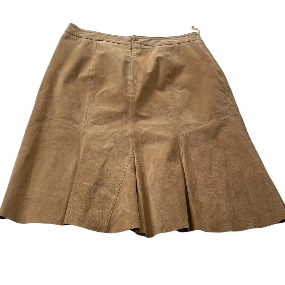 Винтажный Y2K моды жук замши кожи линия юбка размер 12 желтовато-коричневый длина до колена - Изображение 3 из 4