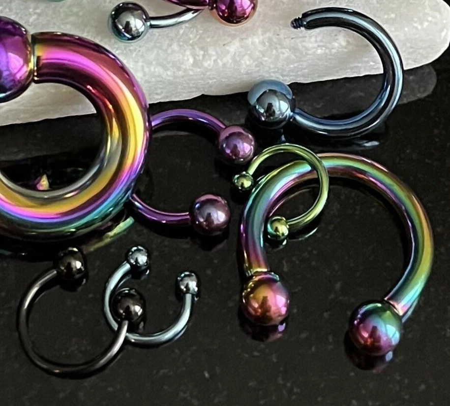 1pc Titanium Anodized Circular Barbell Horseshoe Septum, Eyebrow, Nipple Ring - Image 2 of 3
