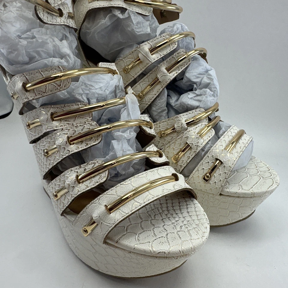 Paprika White Snake Skin High Heels Wedge Straps Size 9 Gluten-S New In Box NIB - Image 3 of 4