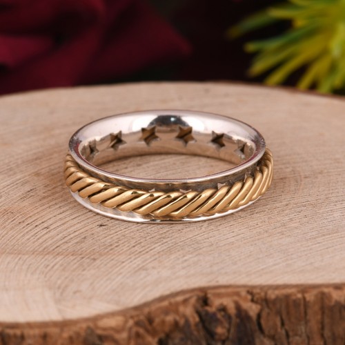 Band Two Tone Meditation Ring Size 925 Solid Sterling Silver HANDMADE Jewelry - Bild 2 von 7