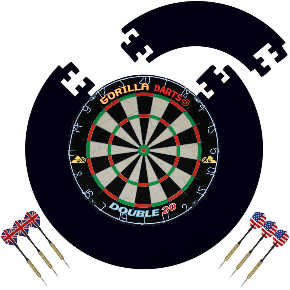 GORILLA DARTS HOME DARTS DOUBLE 20 DARTBOARD & EVA SURROUND SET + FREE