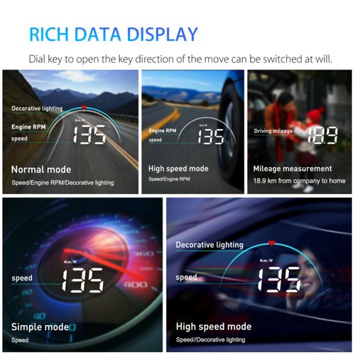 Car Speedometer Head Up Display HUD OBD2 Gauge Overspeed Temp Alarm Odometer RPM - Picture 7 of 10