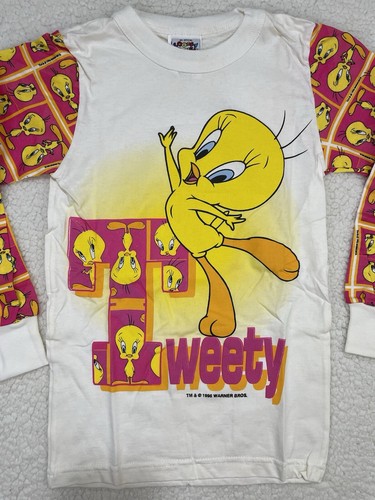 Vintage 1996 Tweety Bird Girls Pajama Set Size L 8-10 Looney Toones PJs NWOT 90s - Picture 2 of 10