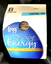 Leggs Sheer Energy Pantyhose Size B Suntan Control Top 90651 Light Support Leg
