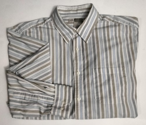 Joseph Abboud Stripe Shirt Mens XL Blue Gray White Striped Button Front 17 x 34