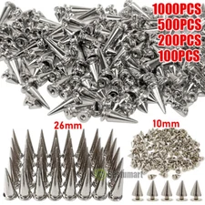 100-1000X 26mm Punk Cone Metal Spikes Rivet Studs Screw Back For Clothing Jacket
