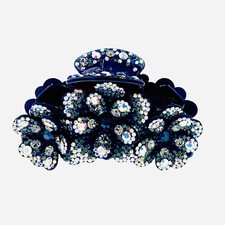 LARGE FLOWER HAIR CLAW JAW CLIP made with SWAROVSKI CRYSTAL NAVE BLUE GRAY