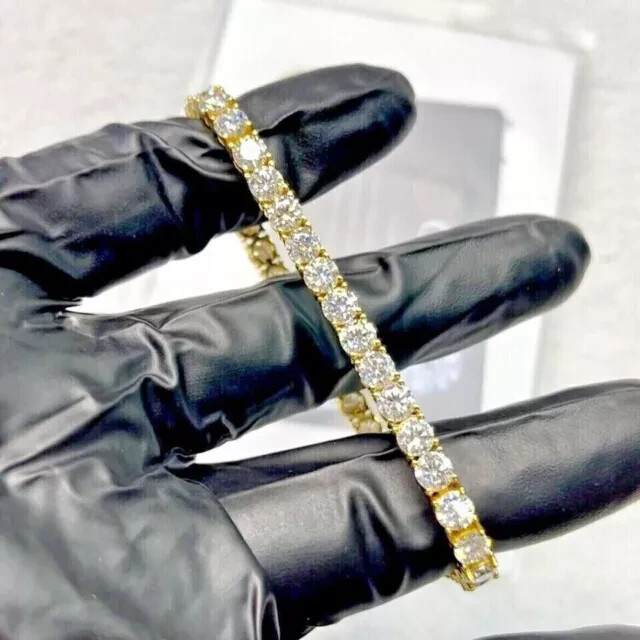 10Ct Lab-Created Round Diamond Tennis Bracelet in 14K Yellow Gold Plated 7 Inch