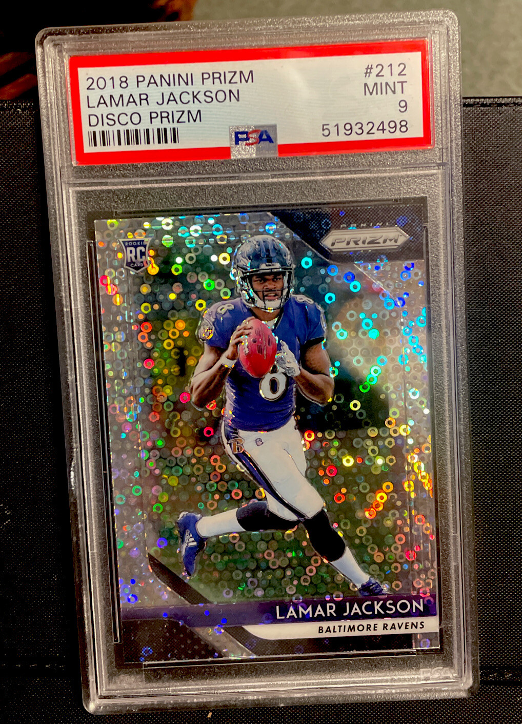 RC LAMAR JACKSON 2018 PANINI PRIZM #212 DISCO PARALLEL ROOKIE PSA 9 RAVENS NFL