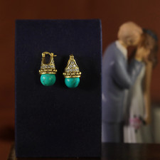 Orecchini Dormeuse Dorato Antico Incastonato Da Cz Turchese Sintetici ET9