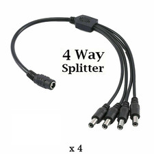 4 Way DC Power Splitter Adapter Cable For 12V PSU Security CCTV Camera Pack of 4