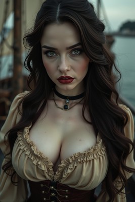 GORGEOUS CUTE VICTORIAN SEXY BRUNETTE PIRATE LADY 4X6 FANTASY PHOTO
