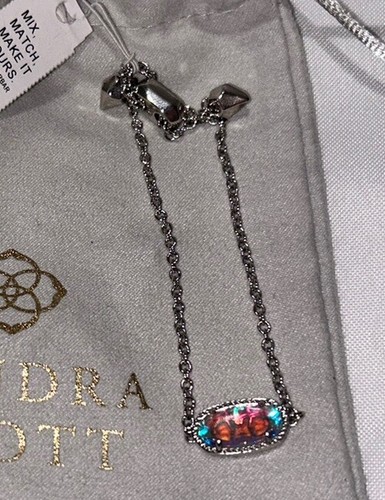 Kendra Scott Elaina Adjustable Chain Bracelet Dichroic Glass Iridescent Silver - Picture 2 of 4