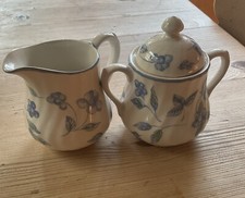 BHS Bristol Blue China Lidded Sugar Bowl And Milk Jug Blue Vintage British