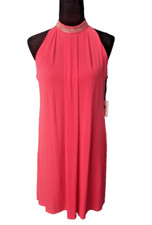 NEW Calvin Klein Coral Sleeveless Rhinestone Halter-Neck Dress, Size 4