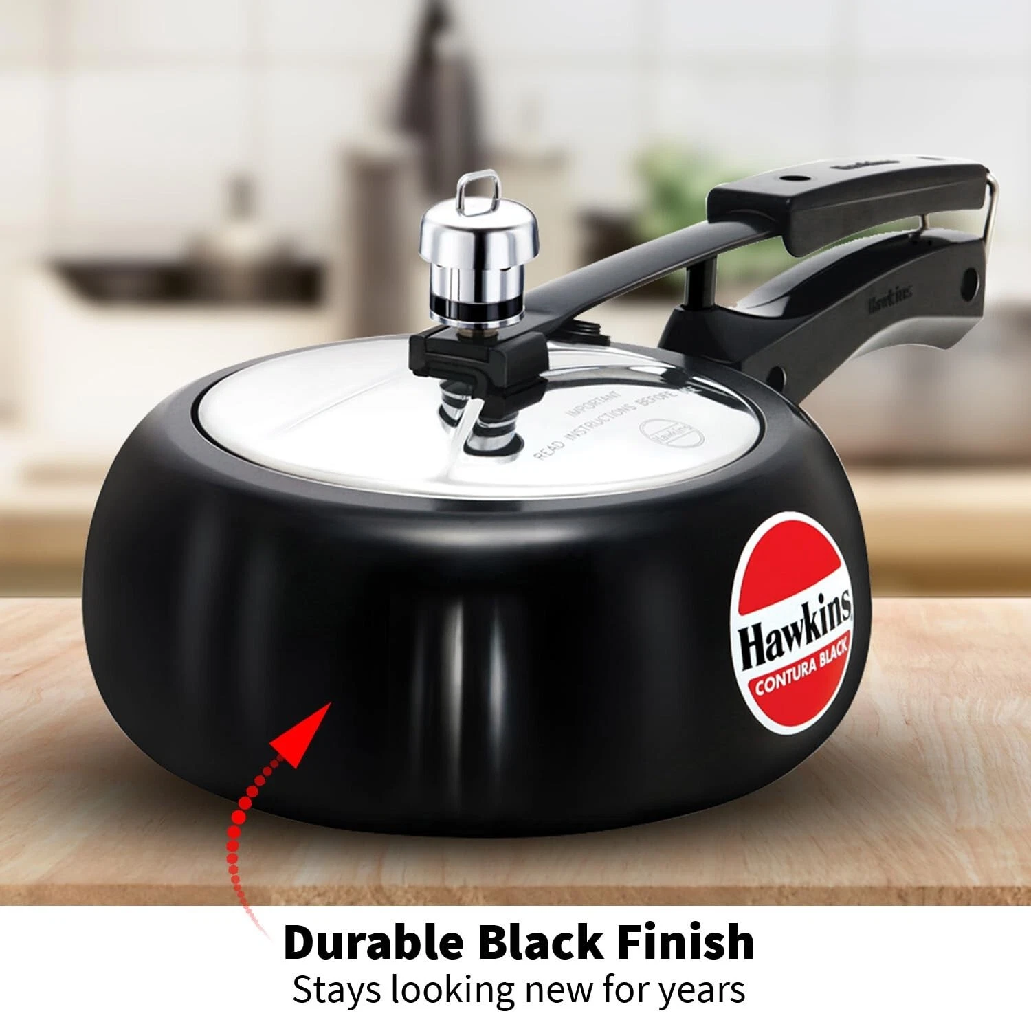 Hawkins Contura Black 2 litre Pressure Cooker Cooking Utensil Indian Style