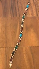 Colorful Stones Antique Copper Magnetic Link Bracelet Arthritis Pain Relieve