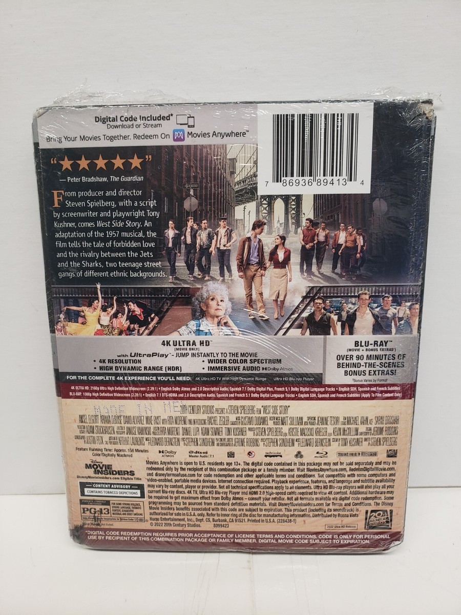WEST SIDE STORY 2022 4K/BLU-RAY/DIGITAL Code Included Never been