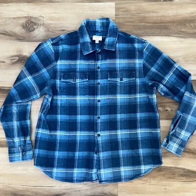 Club Monaco Flannel Shirt Mens Medium Slim Fit Blue Plaid Button