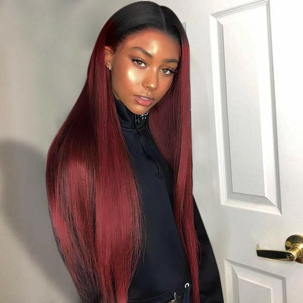 Windy Long Middle Part Black Red Ombre