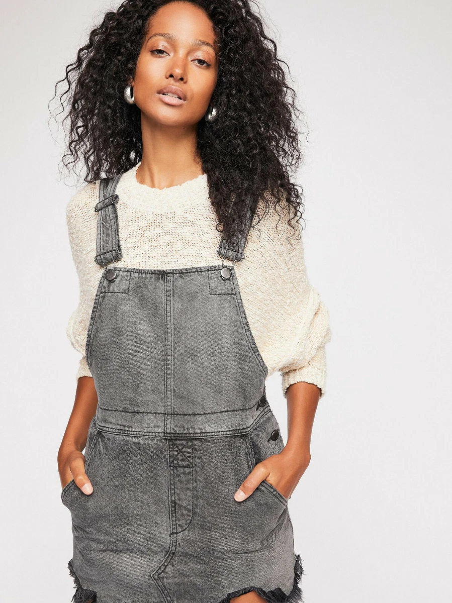 Grey denim pinafore dress clearance