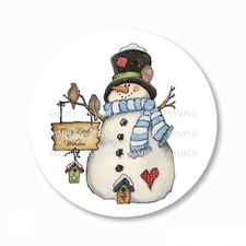 Country Snowman Labels Scrapbook Stickers Favors 5 Szs Round, Matte or Glossy