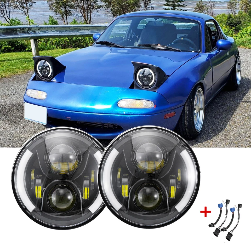 2x Para VW Karmann Ghia 1955-1975 LED 7" Faro Redondo DRL Alto/Bajo con Intermitente Foto 2 de 4