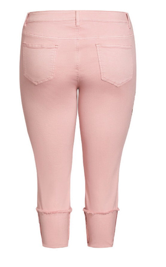Avenue Capri Pant Pink 24 Plus 3x Stretch Destroyed Frayed