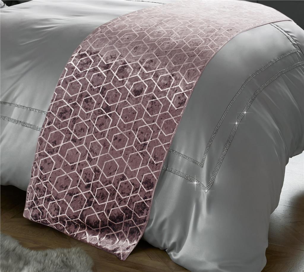 Bed Runner Crushed Velvet Blush Pink & Silver Metallic Sparkle