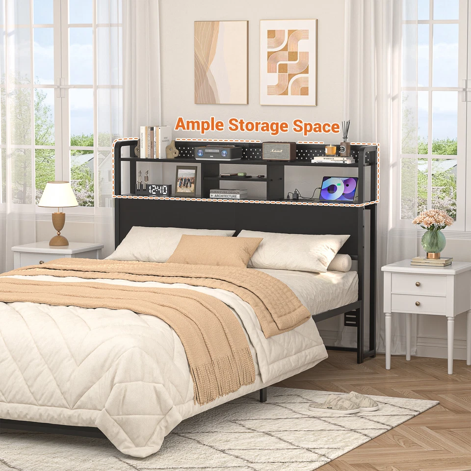 Headboard for King/Queen/Full Size Bed with Storage Shelf & Outlets & RGB Light - Image 4 of 4