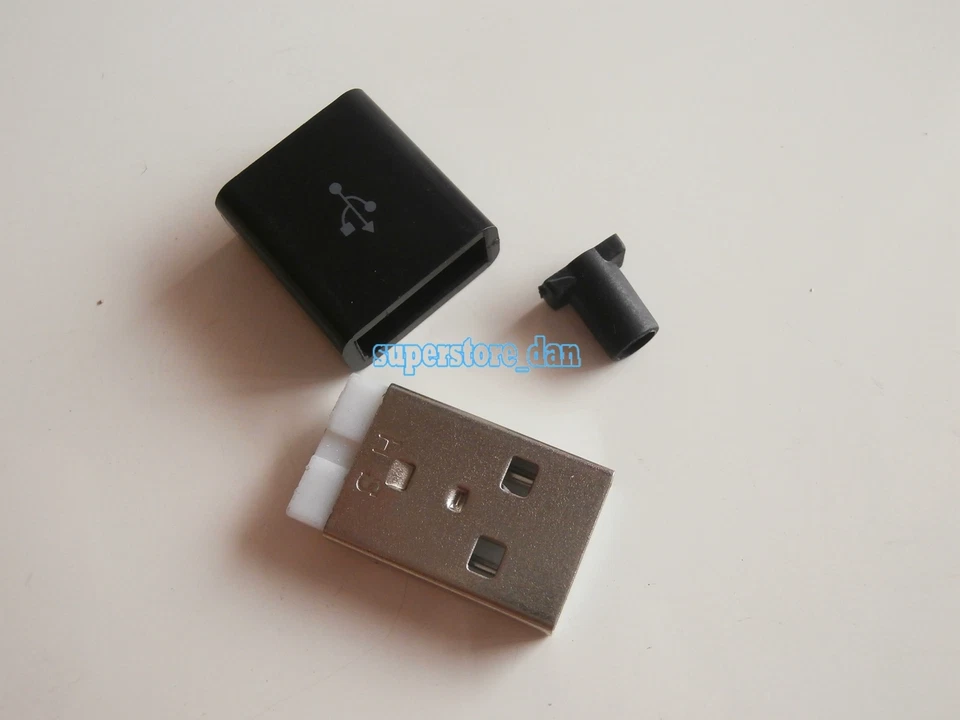 20X USB 2.0 Type-A Plug 4-pin Male Adapter Solder Connector Black Cover Square - Image 4 of 4