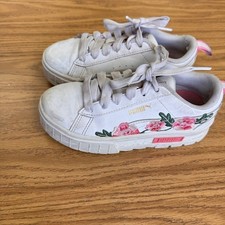 PUMA Floral Embroidered White Pink Unisex Kids Sneakers US 1C EU 32 397283-01