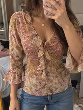 Outfit Y2K Fairycore Floral Ruffle Top Size M UK 10-12 Pink Boho Vintage Style