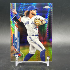 2020 Topps Chrome #150 Bo Bichette Rookie Prizm Refractor Toronto Blue Jays Card. rookie card picture