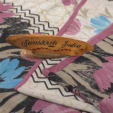 Sanskriti Vintage Saree Ivory Pure Crepe Floral Printed Sari 5.5 Yd Craft Fabric