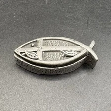 Vintage Torino Pewter Fish Jewelry Necklace Brooch Earrings Trinket Box Set