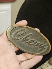 Vintage Chevy Chevrolet Car Automobile Brass Metal Oval Belt Buckle 4" X 2"