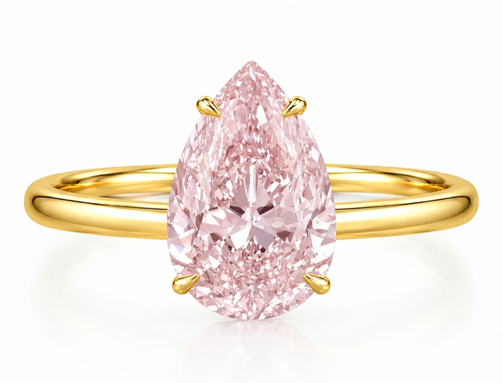 7.00 Ct Certified Pear Shape Pink Natural Diamond Ring VVS1 Yellow Gold Finish
