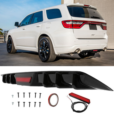 For DODGE DURANGO R/T SRT Glossy Black Rear Bumper Diffuser w/LED Brake Light