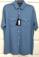 NWT Hart Schaffner Marx M icy blue Short Sleeve Button Up Shirt mens