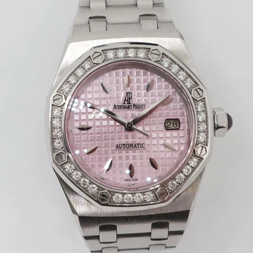 2000s Mint Audemars Piguet 77321ST Lady Royal Oak 33mm Steel Pink Dial Watch