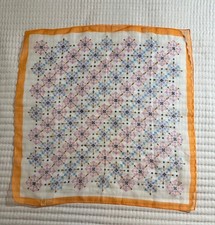 Vintage 100 Vinal Sheer Scarf Japan 1940's/50's Orange Border Pink  Blue