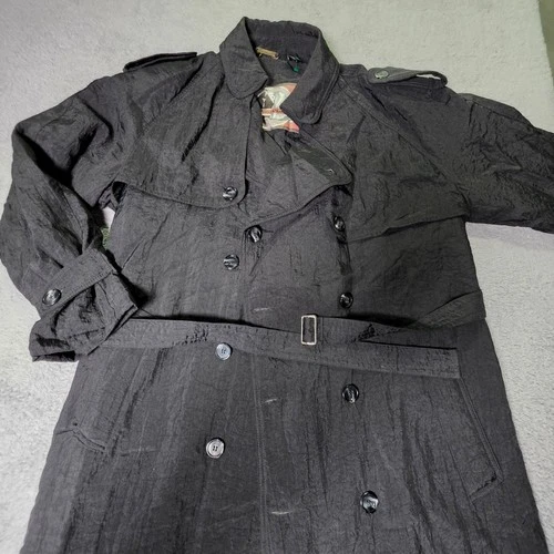 Club Trans-Atlantique Mens S Trench Coat Black Water Repellent Belted Crinkle - product listing photo