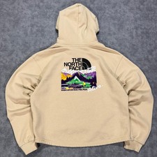 The North Face Cropped Hoodie Womens M Cream Mountain Trail Graphic A84GT