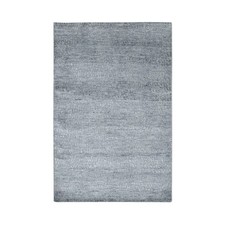 4'x6' Flannel Gray Hand Knotted Contemporary Design Silk with Textured Wool Rug