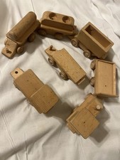 Vintage Handmade Wooden Toy Train Set - 7 Pc