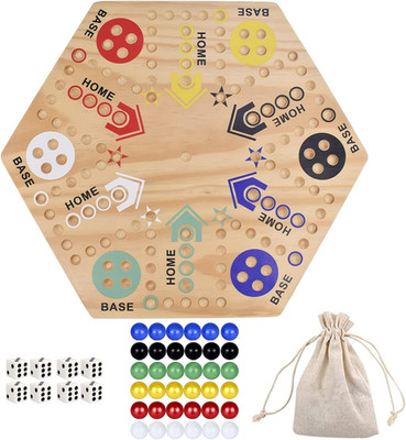24'' Wooden Wahoo Board Game Double-Sided for 4 or 6 Players Fast Track Board Gam