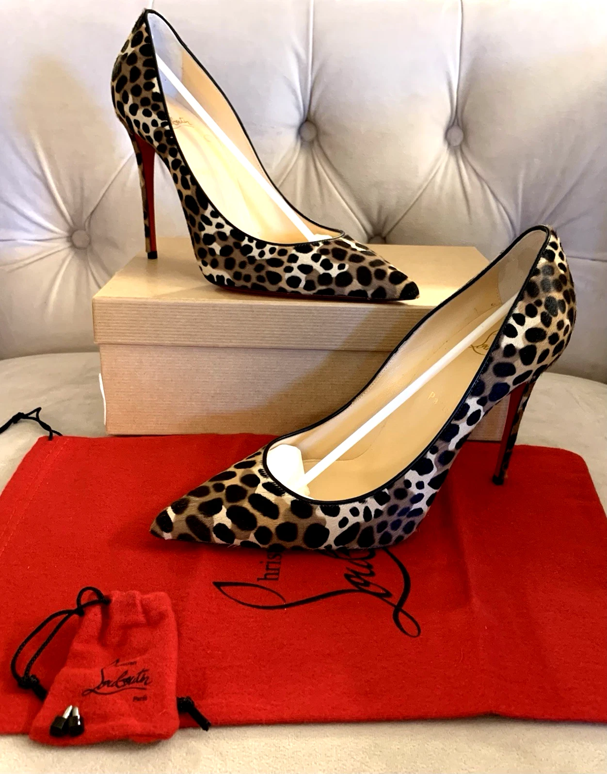 Christian Louboutin — Christian Louboutin So Kate Leopard Calf Hair 4.25 High Heel Pump Brown 40.5 NIB
