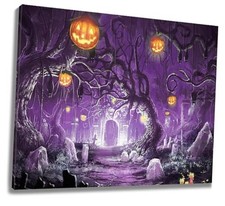 Halloween Wall Art for Bathroom Black Bat Scary Haunted 12L" x 16W" Purple