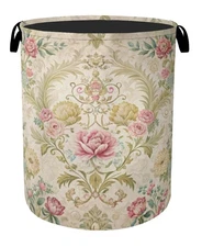 Shabby Chic Rose Laundry Basket with Handles - Extra Large Foldable Hamper fo...